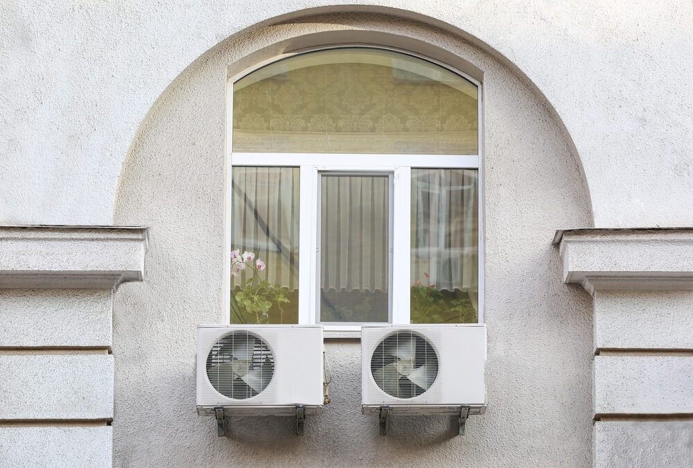 Air conditioners on wall of building, outdoors