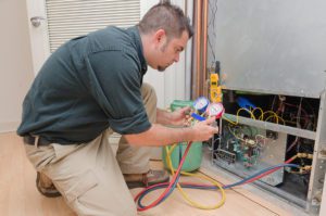 HVAC Technician Working, air conditioner fan